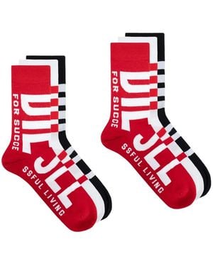 DIESEL Lot De Trois Paires De Chaussettes À Logo - Rouge