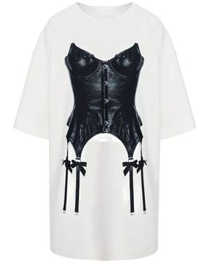 Hamza Kyoto Corset Printed Dress - White