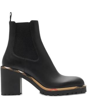 Burberry Stivali Con Bordo A Quadri 85Mm - Nero