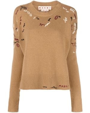 Marni Embroidered Round Neck Jumper - Natural