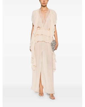 Blumarine Maxi-Jurk Met Ruches - Naturel