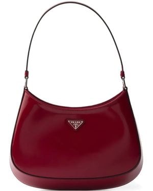 Prada Cleo Brushed Leather Shoulder Bag - Red