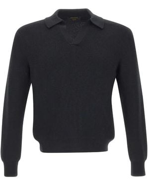 Gran Sasso Ribbed-Knit Virgin-Wool Polo Shirt - Blue