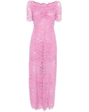 Rabanne Off-Shoulder Lace Midi Dress - Pink