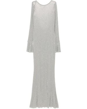 Twentyfourhaitch Sequin-Embellished Bell-Sleeve Maxi Dress - White