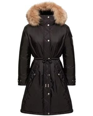 Moncler Moustique Hooded Shearling Trimmed Long Down Parka - Black