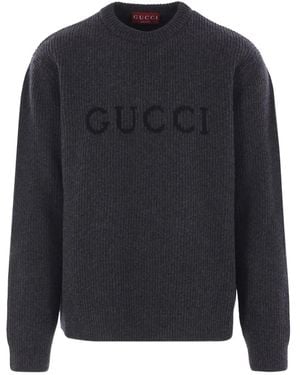 Gucci Logo-intarsia Ribbed Sweater - ブルー
