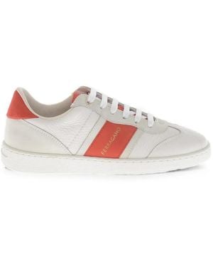 Ferragamo Achille Hammered Leather Sneakers - White
