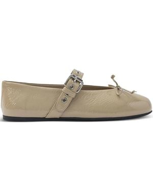 Miu Miu Buckle Bow Ballet Flats - Natural