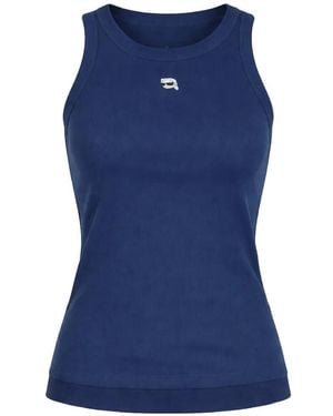 KARL LAGERFELD Ikon Ribbed Tank Top - Blue