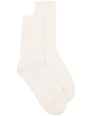 N.Peal Cashmere Ribbed Cashmere Socks - White
