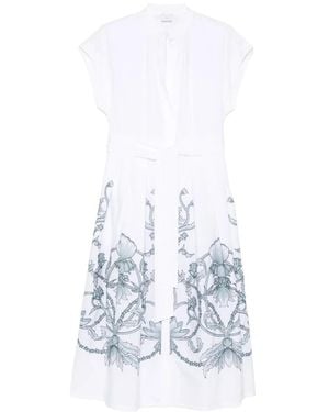 Eleventy Floral Belted Midi Dress - White