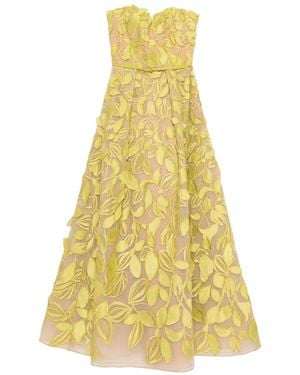 Elie Saab Strapless Leaf Applique Dress - Yellow