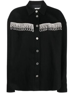ROTATE BIRGER CHRISTENSEN Oversized Shirt With Rhinestone Fringes And Logo Detail - Black