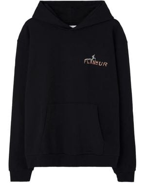 flâneur Embroidered Graphic Hoodie - Black