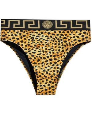Versace Greek-Key Leopard-Print Bikini Bottom - Yellow
