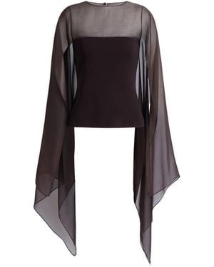 Alberta Ferretti Sheer-Cape Top - Black