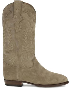 SHILOH HERITAGE Embroidered Suede Cowboy Boots - Green