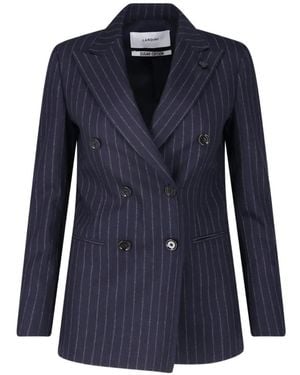 Lardini Pinstripe Double-Breasted Blazer - Blue