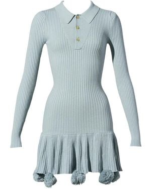 Conner Ives Robe En Maille Côtelée À Pompons - Blue