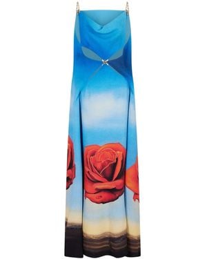 Rabanne Meditative Rose-Print Maxi Dress - Blue
