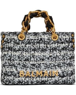 Balmain Small 1945 Soft Tweed Tote Bag - Blue