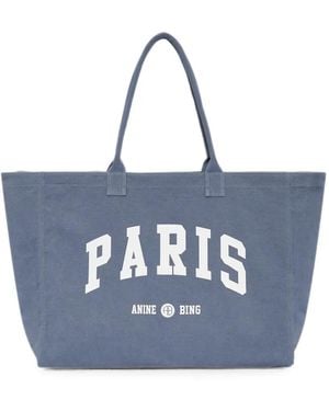 Anine Bing Leo Canvas Tote Paris College - Blue
