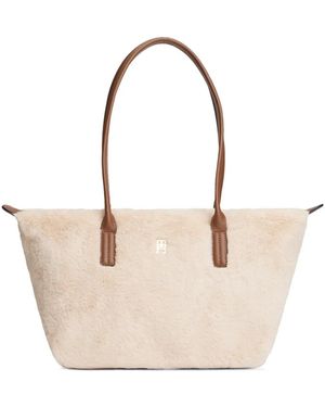 Tommy Hilfiger Faux-Fur Logo-Plaque Tote Bag - Natural