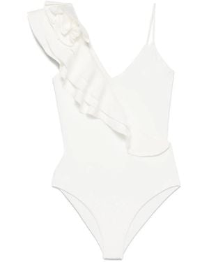Maygel Coronel Maillot De Bain Asymétrique À Volants - Blanc