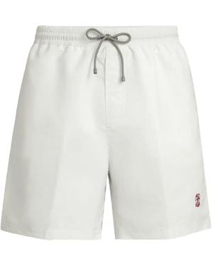 Brunello Cucinelli Drawstring Logo Swim Shorts - White