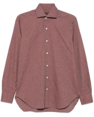 Barba Napoli Herringbone-Effect Cotton Shirt - Purple