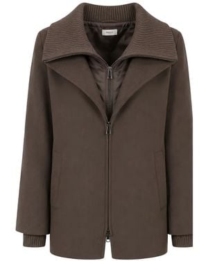 P.A.R.O.S.H. Ribbed-Knit Collar Zip-Up Jacket - Brown