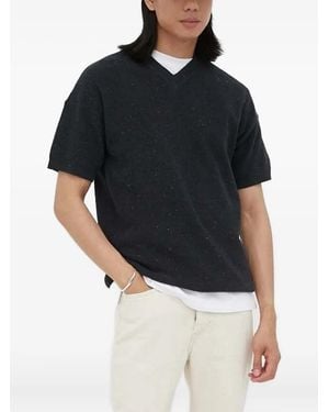 American Vintage Jersey moteado con cuello en V - Negro