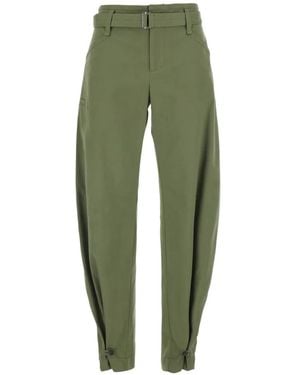 Semicouture Ryana Belted Button-Cuff Pants - Green