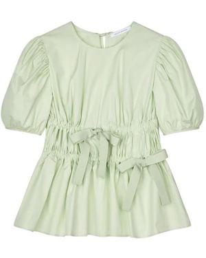 Cecilie Bahnsen Freya Shirred Peplum Short-Sleeved Blouse - Green