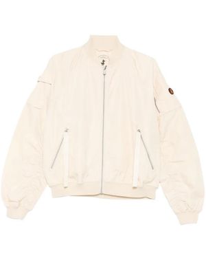 Save The Duck Logo-Patch Bomber Jacket - Natural