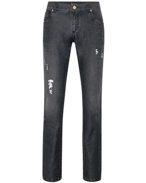 Billionaire Jean À Effet Délavé Et Écusson - Blue