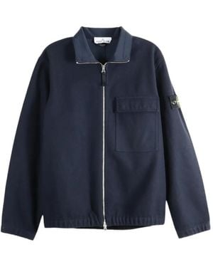 Stone Island 1200033 Wool Nylon Flannel-Tc Shirt Jacket - Blue