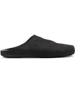 Uma Wang Square-Toe Leather Slippers - Black