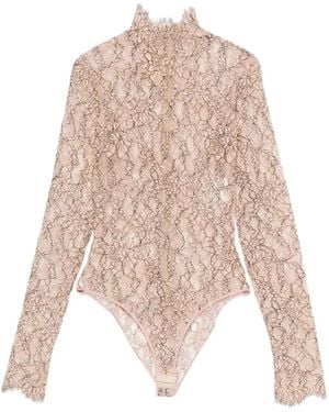 Valentino Garavani Floral-Lace High-Neck Bodysuit - Natural