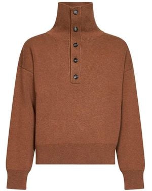 Ami Paris High Buttoned Collar Wool Sweater - Brown