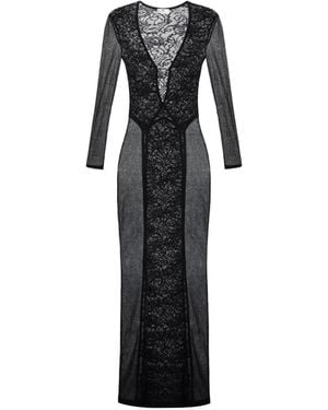Elisabetta Franchi Carpet Dress Made Of Lace And Mesh Fabric - Black