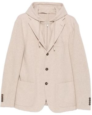 Eleventy Hooded Single-Breasted Jacket - Natural