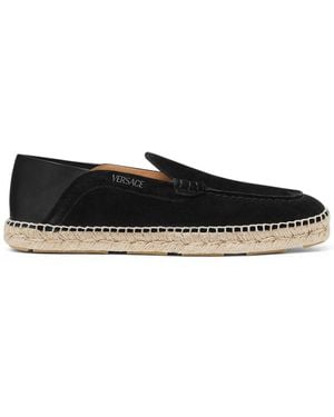 Versace Logo-Print Suede Espadrilles - Black