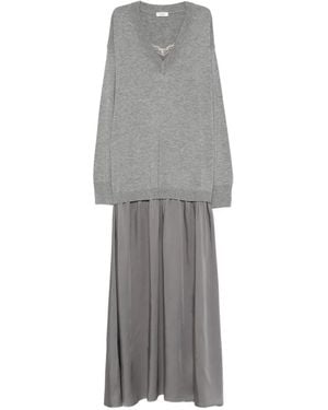Liu Jo Layered-Effect Lace-Trim Maxi Dress - Gray