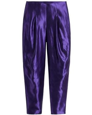 Giorgio Armani Pleated Tapered Linen Trousers - Blue