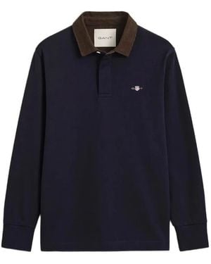 GANT Corduroy-Collar Long-Sleeve Polo Shirt - Blue