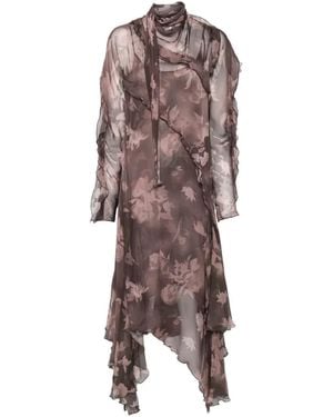 DIESEL Gerüschtes Midikleid Mit Blumenprint - Braun