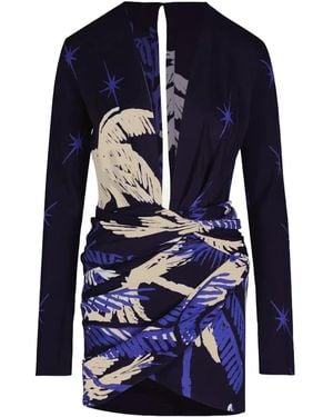 Johanna Ortiz Gangaway Draped Printed Crepe Mini Dress - Blue