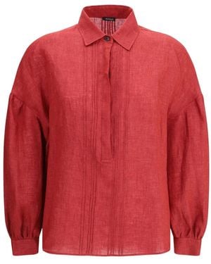 Kiton Pleated-Front Linen Shirt - Red